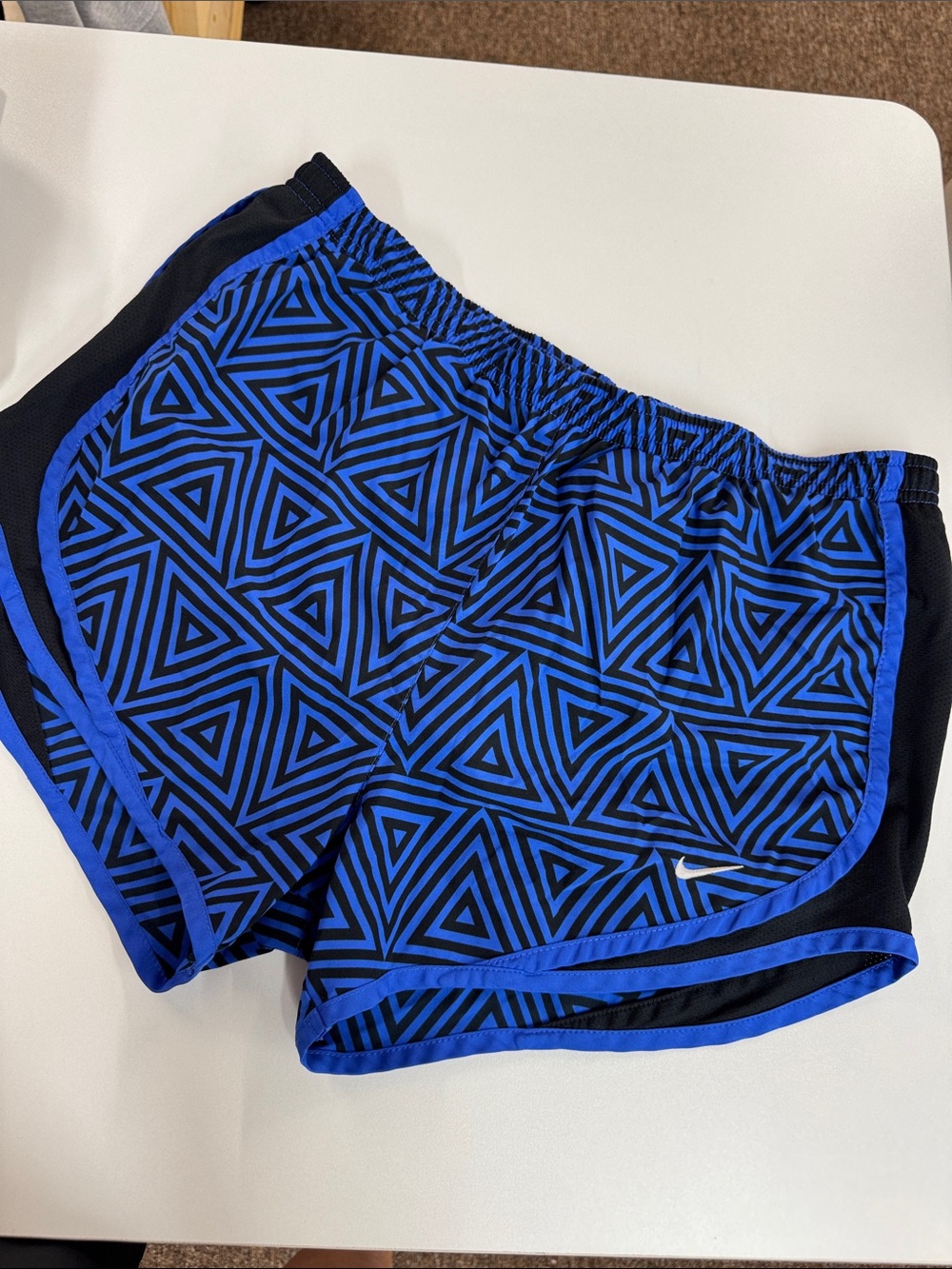 Nike Black and Blue Triangle Print Athletic Shorts